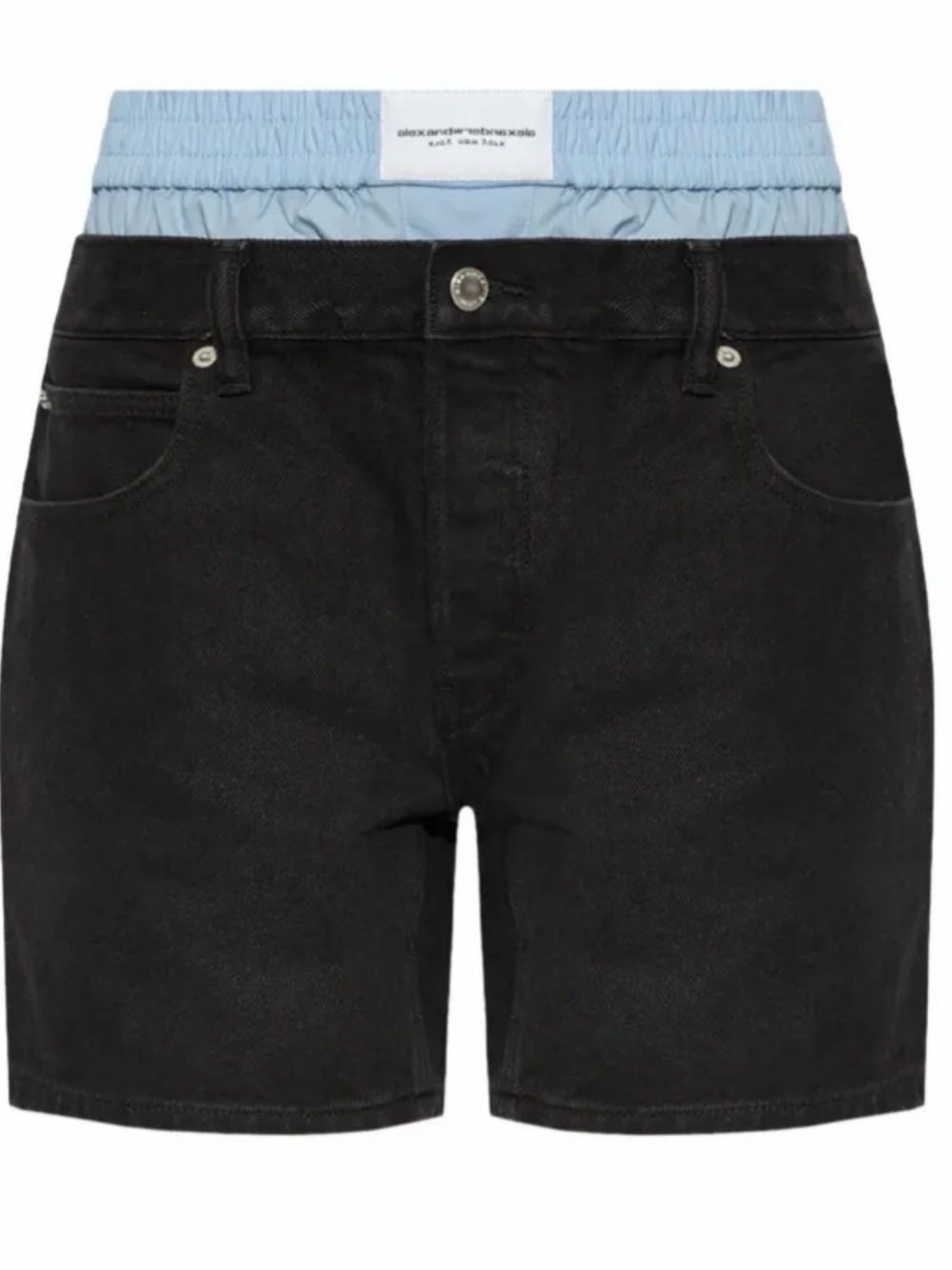 Alexander Wang Black High-Rise Denim Shorts with Contrast Waistband - Picture 3 of 10